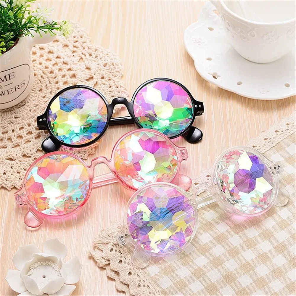 

Kaleidoscope Glasses Rave festival Round Sunglasses Women Party Psychedelic Prism Diffracted Lens Holographic Sunglasses Female
