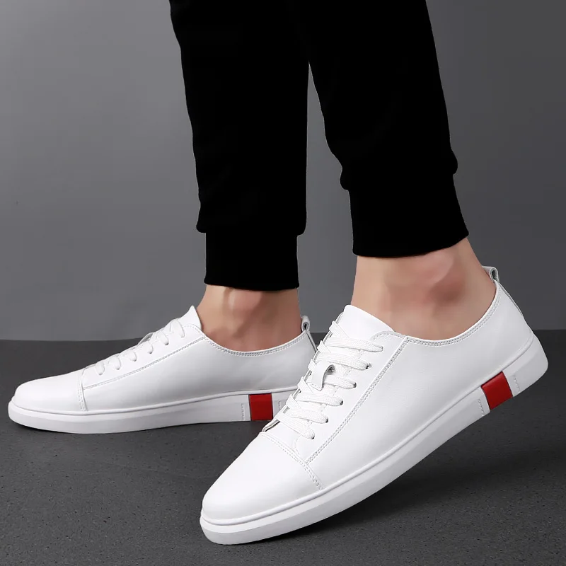 New Fashion Men Genuine Leather Casual Shoes Lightweight Breathable Flats Luxury Brand Men's White Walking Sneakers | Обувь