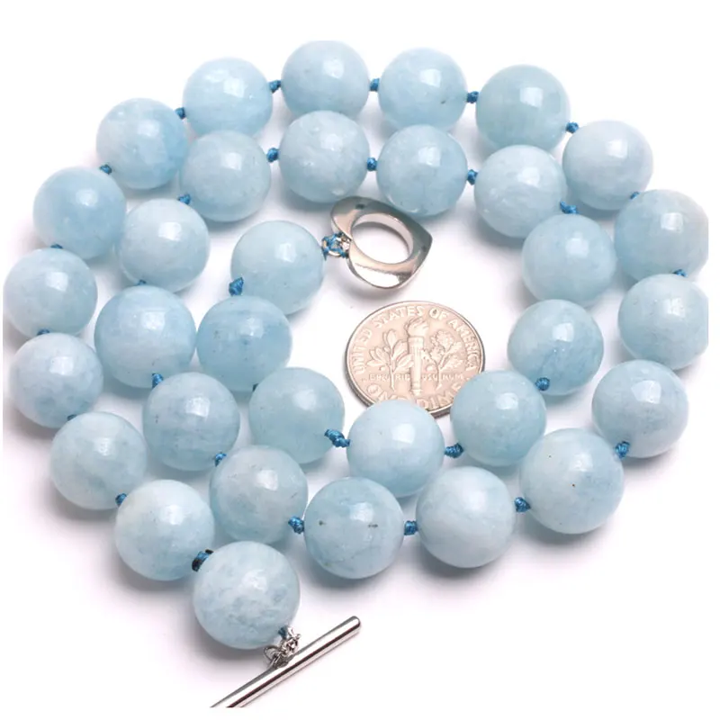 Натуральный камень голубой аквамарин ожерелье 18 дюймов на день рождения