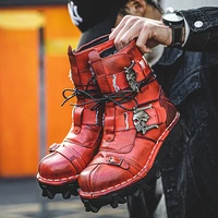 men genuine leather boots motorcycle boots military combat boots gothic skull punk boots fashion punk boots basic boots handmade
