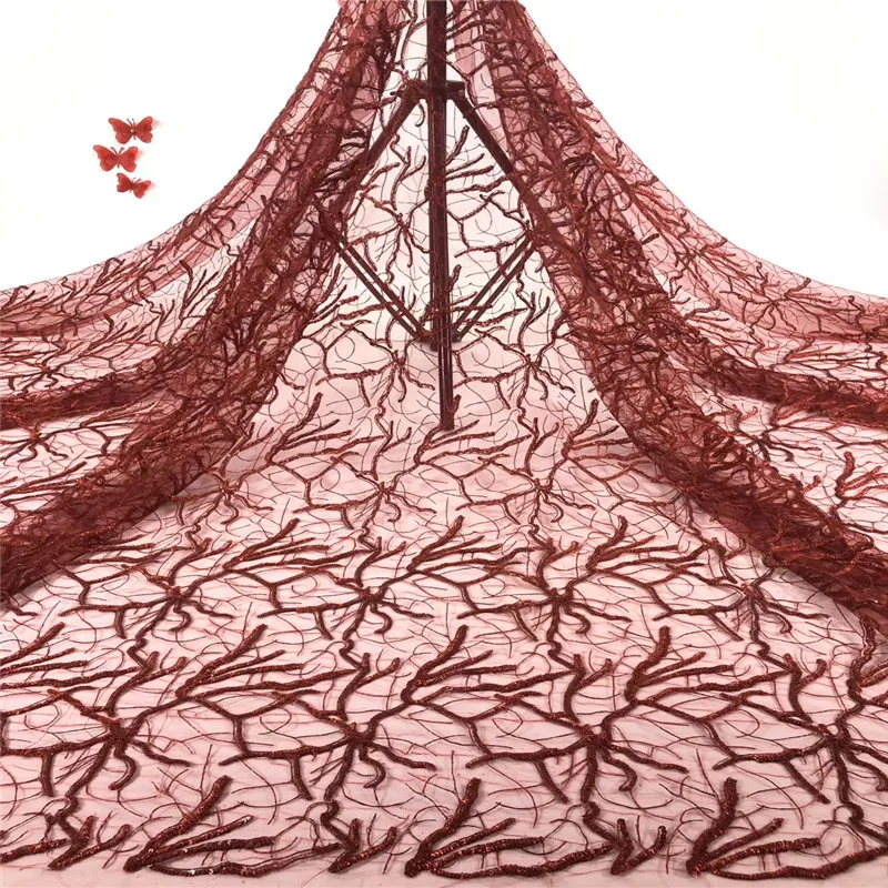 

Madison New Design African Fabric Lace Material With Sequins French Lace Fabric 2020 High Quality Nigerian Lace Fabrics