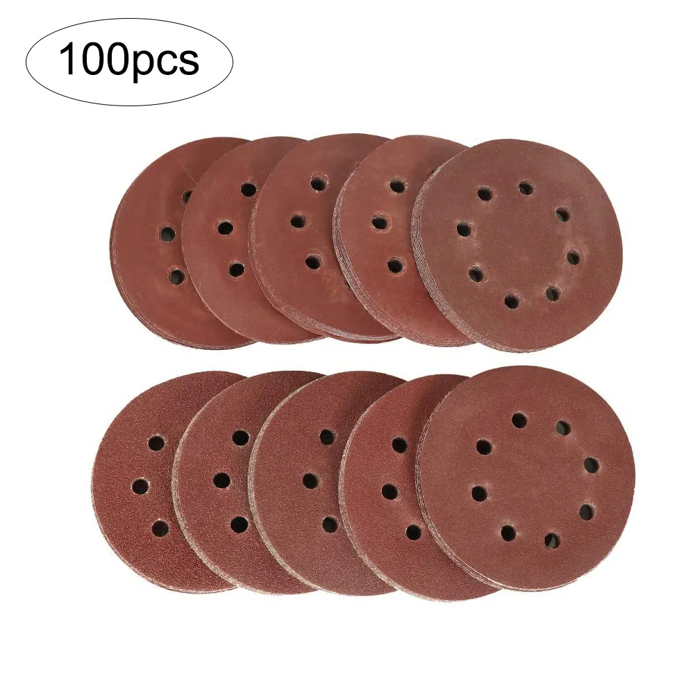 

100PCS Sanding Disc Round Sandpaper 125MM Orbital Sander Mixed Grits 5 Inch 8 Holes Dark Red Sanding Disc Hook and Loop