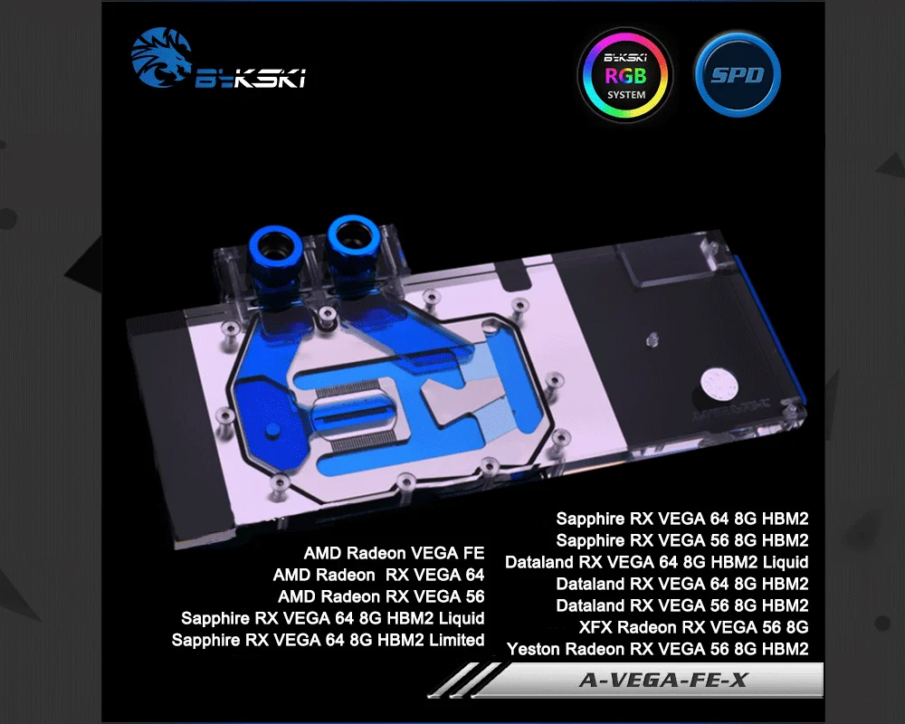 Bykski A-VEGA-FE-X, полное покрытие видеокарты водяного охлаждения блок RGB/RBW, для основателя издание VEGA, сапфир/XFX/Dataland