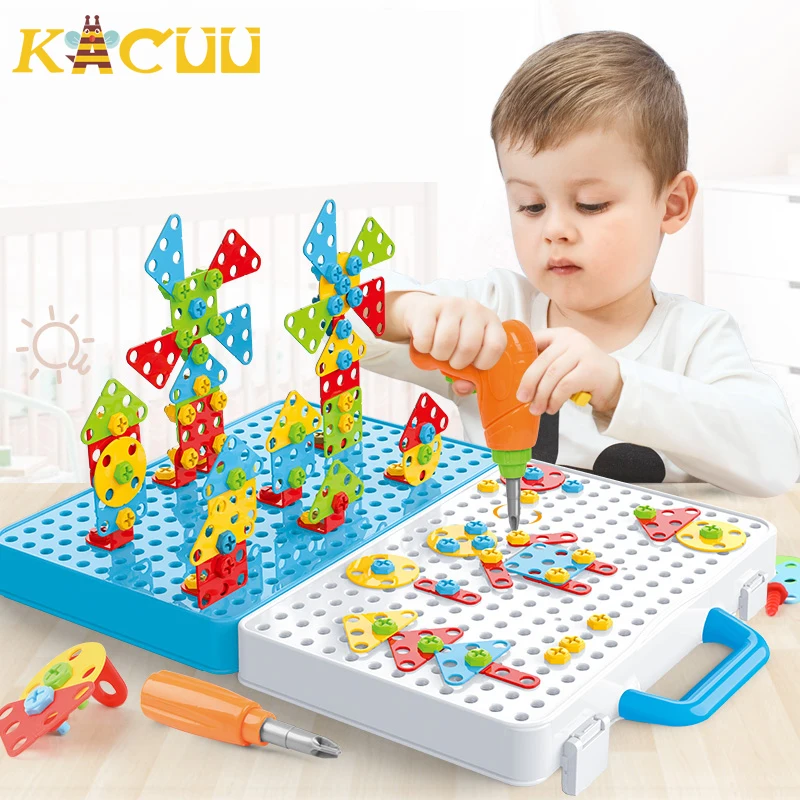 

Kids Drill Screw Nut Puzzles Toys Pretend Play Tool Drill Disassembly Assembly Children Drill 3D Puzzle Toys For Boy
