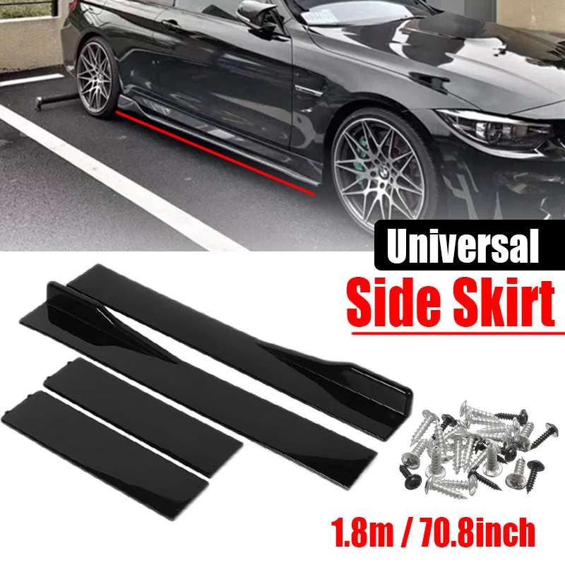 1 Pair 1.8M Black/Carbon Fiber Look Side Skirts Extension Rocker Panels Lip Splitters Car Styling Modified Kit | Автомобили и