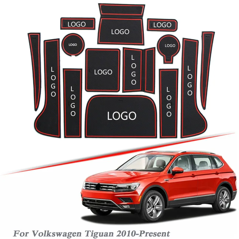 

Brand LOGO Car Styling For Volkswagen Tiguan 2010-2020 Gate slot pad Interior Door Groove Mat Non-slip dust Interior Accessory