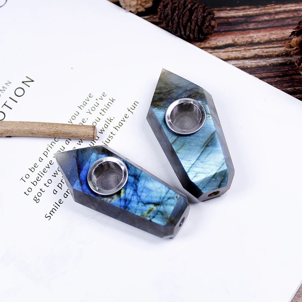 Небольшая дымовая трубка Лабрадорита натуральные камни и минералы с ситечком