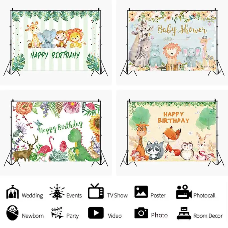

Мультяшный Зоопарк Животные Вечеринка серия Фон Девушка День Рождения Декор фотостудия фото детская комната орнамент фон