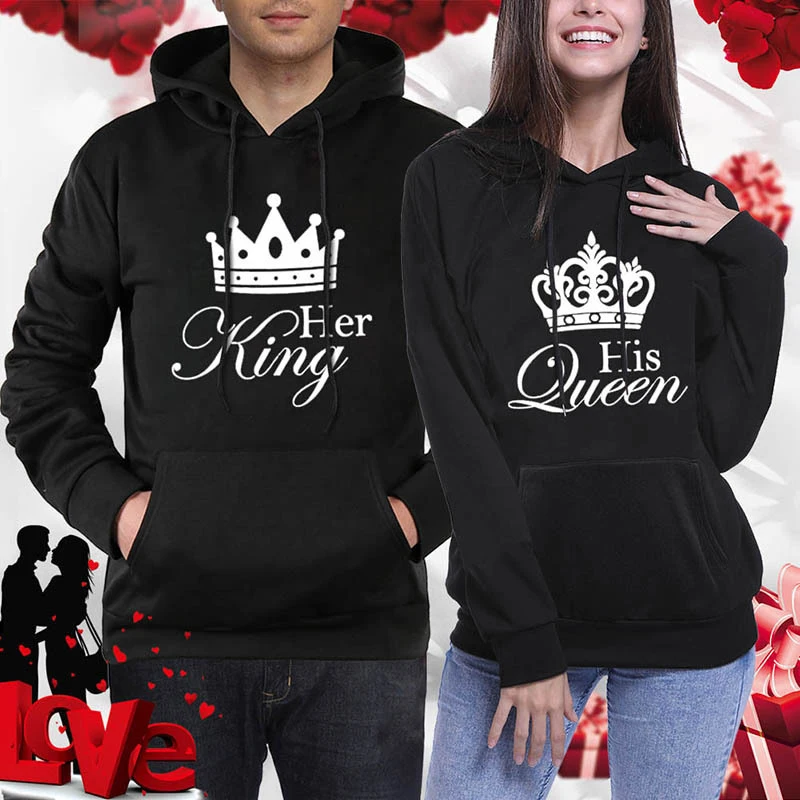 Her King His queen Lovers свитер с капюшоном принтом модная Женская толстовка надписью