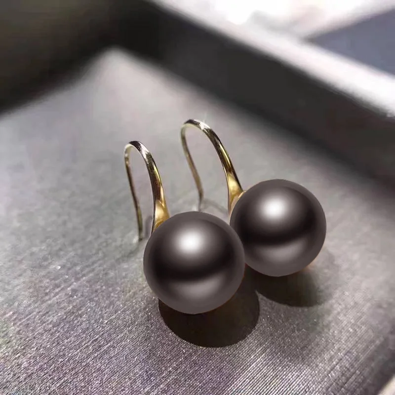 Женские серьги гвоздики из натурального таитянского жемчуга с черным