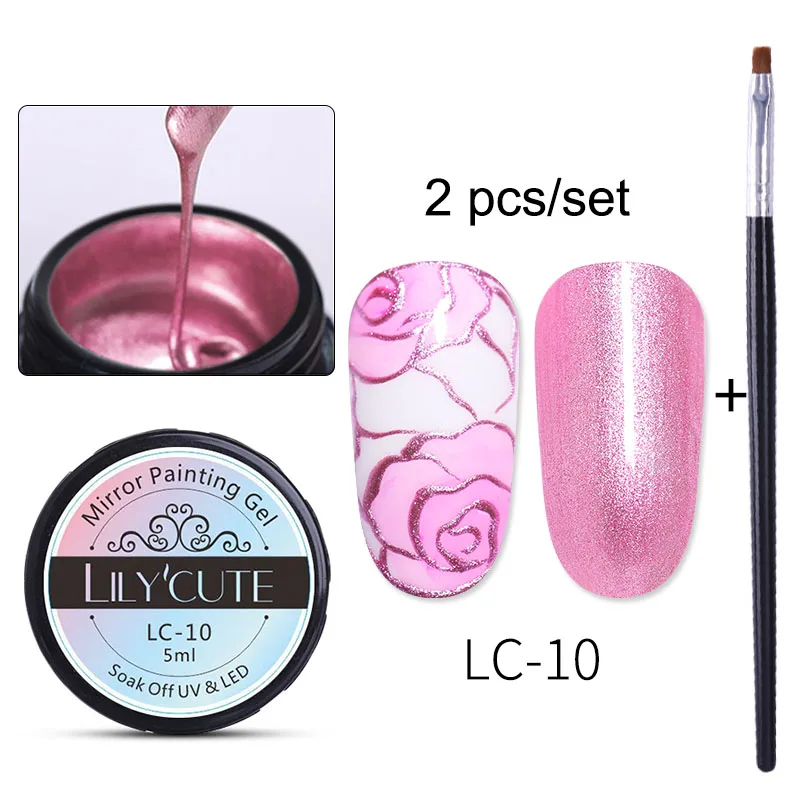 2PCS 10 LILYCUTE 5 мл металлический зеркальный Гель-лак для ногтей, рисунок, роза, красное золото, серебро, Гель-лак для ногтей, сделай сам - Цвет: 2PCS 10