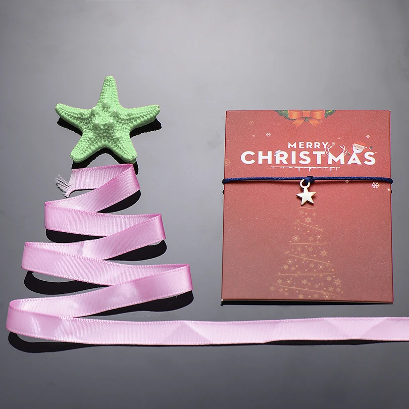 Трендовые милые рождественские открытки серебряные браслеты-шармы со звездами