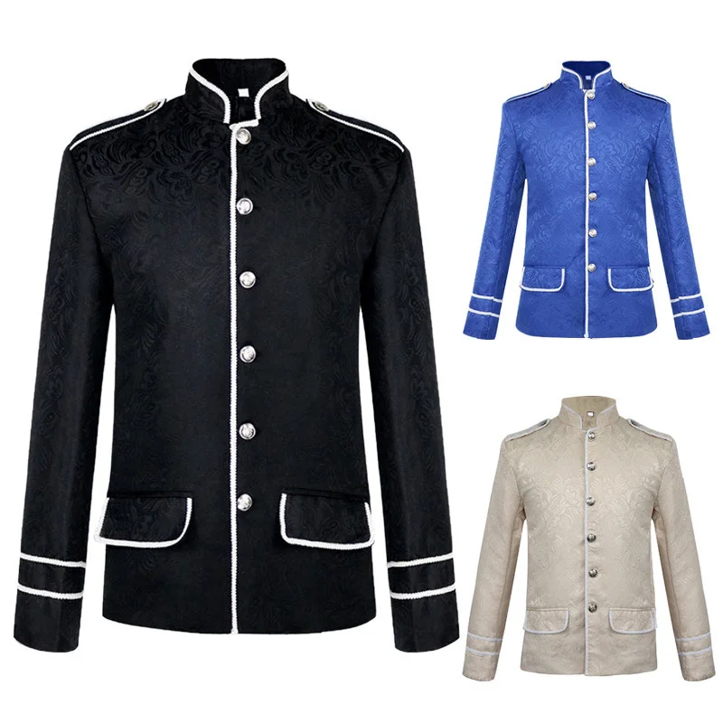 

Medieval Retro Gothic Suit Jacket 2022 Autumn New Steampunk Men Clothing Victoria Solid Color Printed Slim Jacket