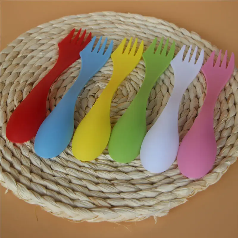 

Plastic Knife, Fork and Spoon Three-in-One Tableware Double Headed Multi-functional Tableware Children Western Tableware 6 Color