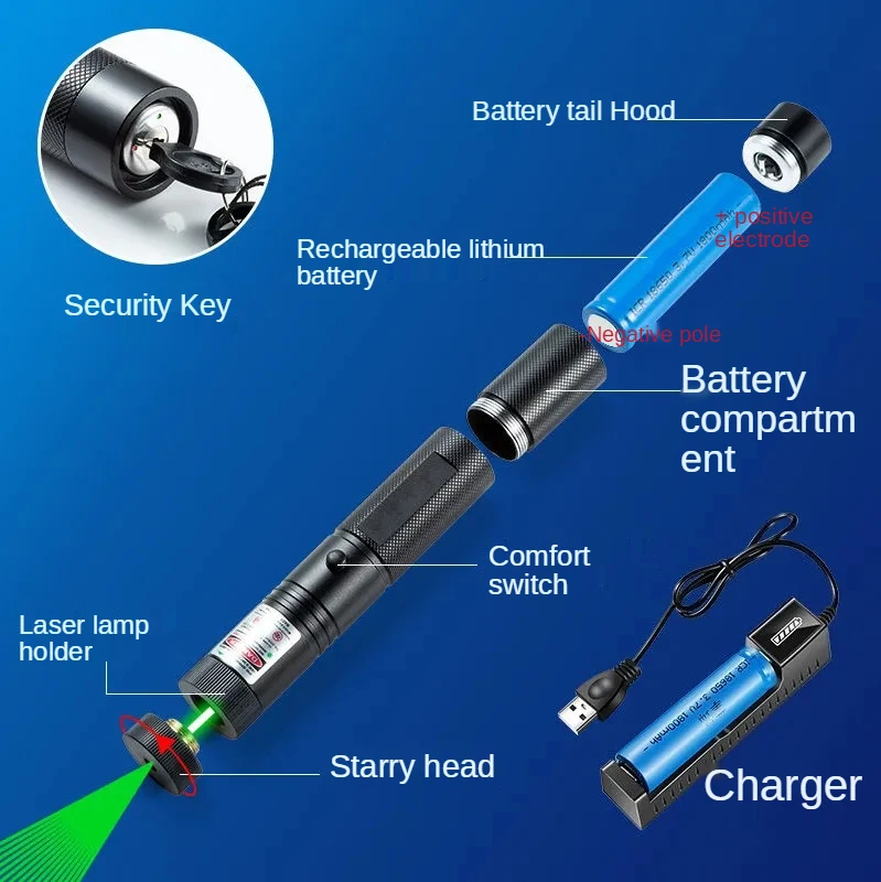 Laser flashlight strong light super long range green sales department USB charging starry sky star map funny cat laser pointer | Освещение