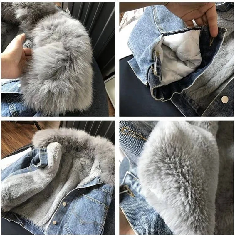 2019 Весенняя джинсовая куртка из искусственного меха с подкладкой бархата