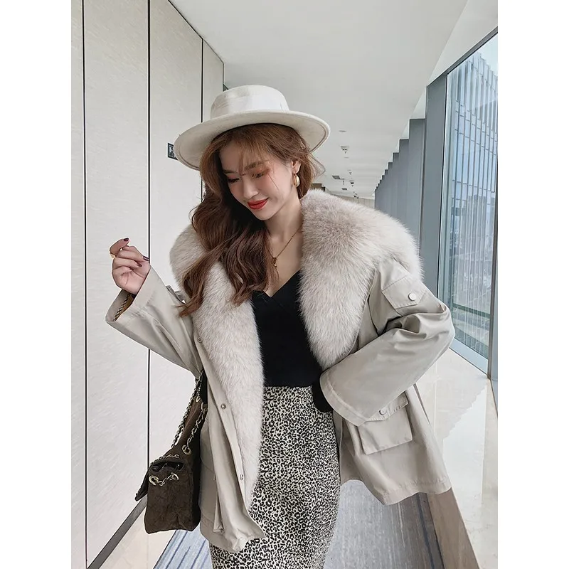 

Fxfurs Parker Women 2020 Winter New Detachable Fur Coat Fashion with Fox Fur Collar and Rabbit Feather Inner Liner Short Full