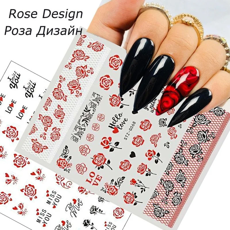 

Японские модные 3D наклейки для дизайна ногтей на День святого Валентина 2021, Декор, Купидон, красные губы, сердце, поцелуй, роза, цветок, украш...
