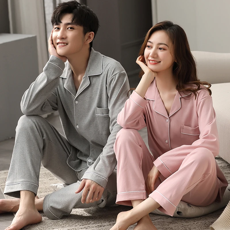 Autumn Winter Cotton Couple Pajamas for Men Women Sleepwear Home Clothes Warm Pyjama Homme PJ White Couple Pijamas Plus Size
