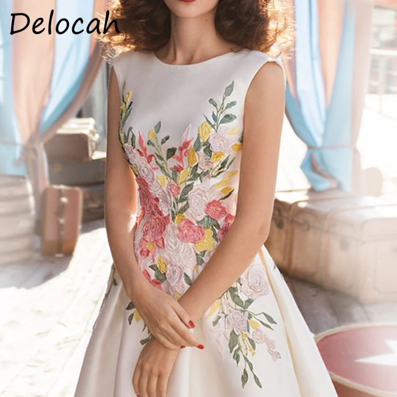 Delocah New 2021 Summer Women Fashion Designer Party A-Line Dress Gorgeous Embroidery Elegant Sleeveless Ladies Midi Dresses