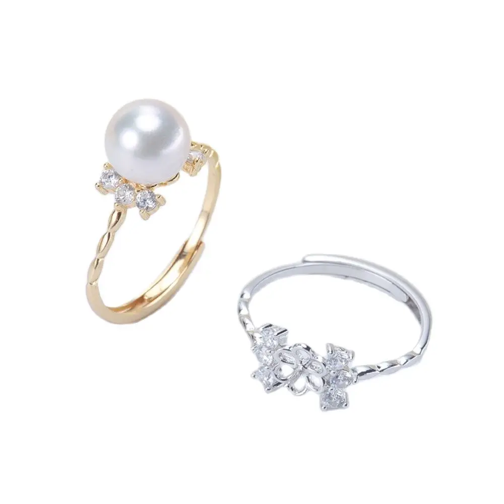 

Ring Mount Pearl Accessories Adjustable Size 925 Sterling Silver Ring Jewelry DIY No Pearl