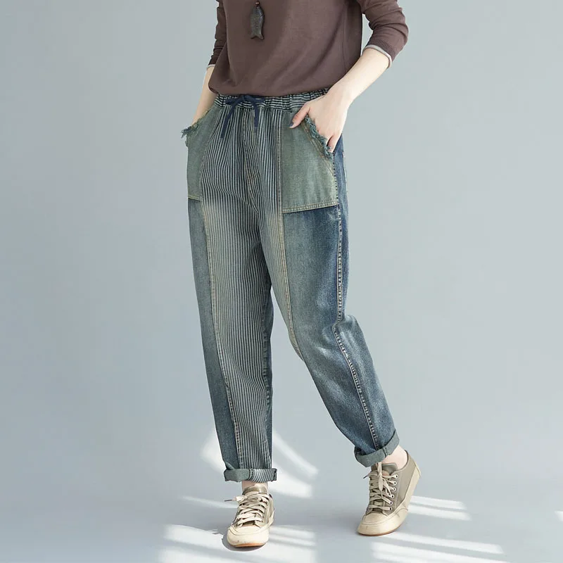 2021 новые корейские модные Универсальные полосатые длинные шаровары с карманами