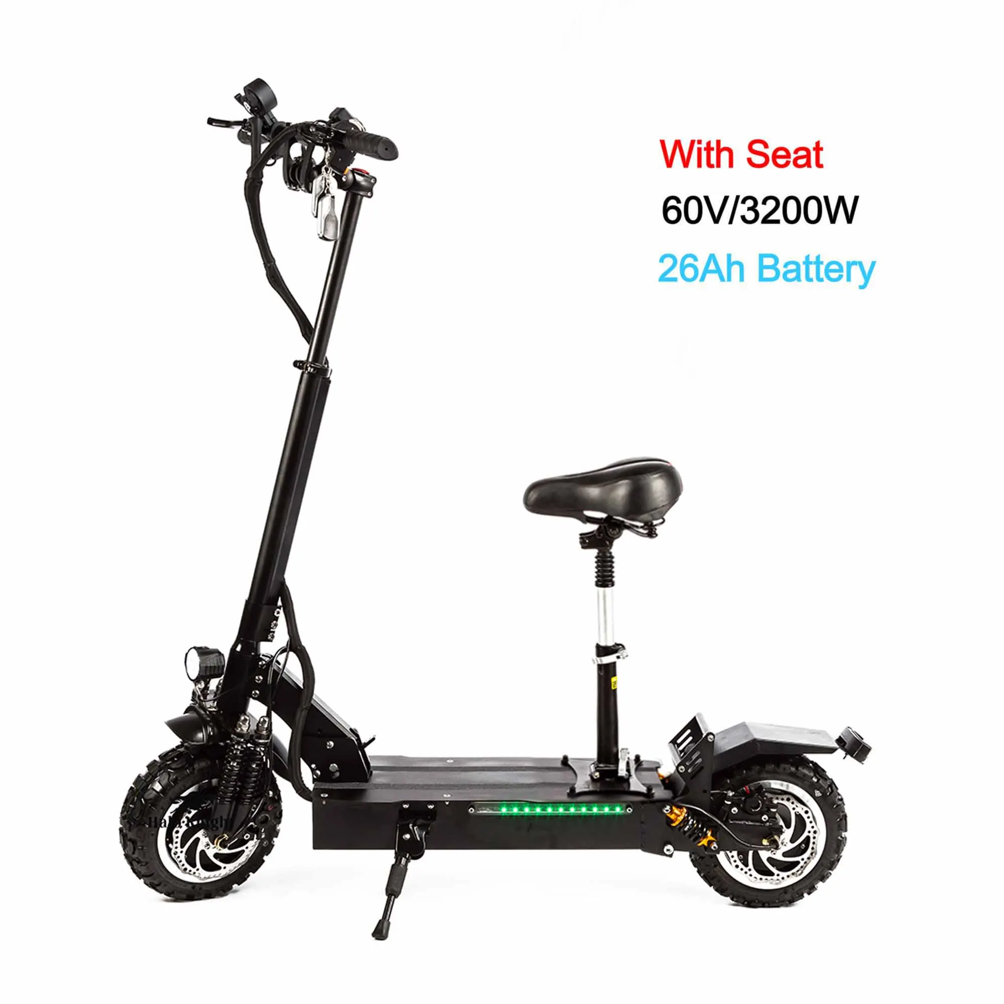 With Seat 26Ah Halo В рыцарском стиле электрический скутер двойной диск 60V 3200W с деревянным сиденьем 11 дюймов внедорожные шины складной электрический мотоцикл, способный преодолевать Броды для взрослых - Цвет: With Seat 26Ah