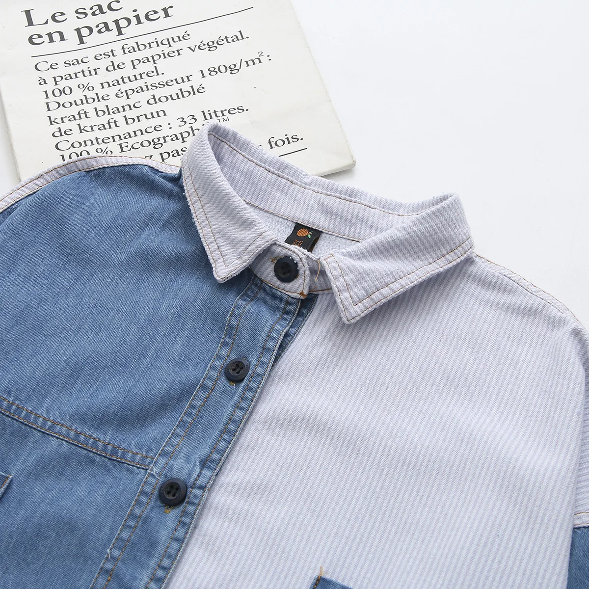 Spring 2020 women's blouse new large size women's shirt denim shirt fat sister Korean stripe stitching plus size women blouse