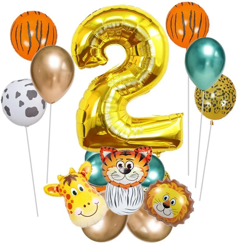 

18pcs Cartoon Animal Ballons Set 32inch Number Globos Jungle Safari Theme Kids 1 2 3 4 5 6 7 8 9 years Birthday Party Decoration