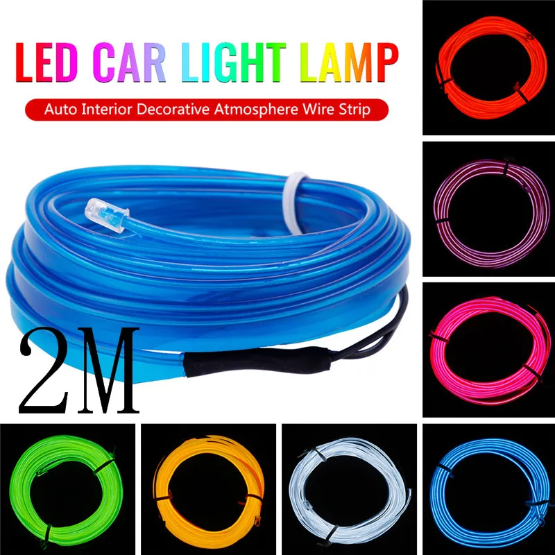 

New 2M 12V LED Car Light Lamp Flexible Auto Interior Decorative Atmosphere Wire Strip Cold LED Light Fit all DC 12V Cars