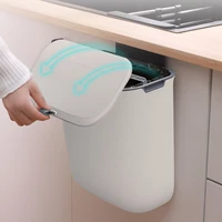 2021 new kitchen trash can plastic wall mounted sliding lid bathroom kitchen cabinet door hanging stickable hook trash box