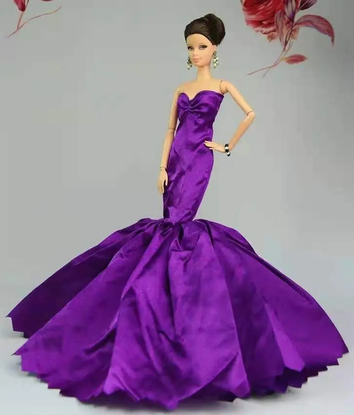 1/6 модное фиолетовое платье русалки с открытыми плечами для куклы Барби Одежда