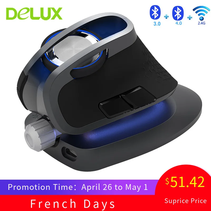 Мышь Delux M618X аккумуляторная вертикальная 2 4 ГГц + Bluetooth 3 0/4 0|Мыши| |