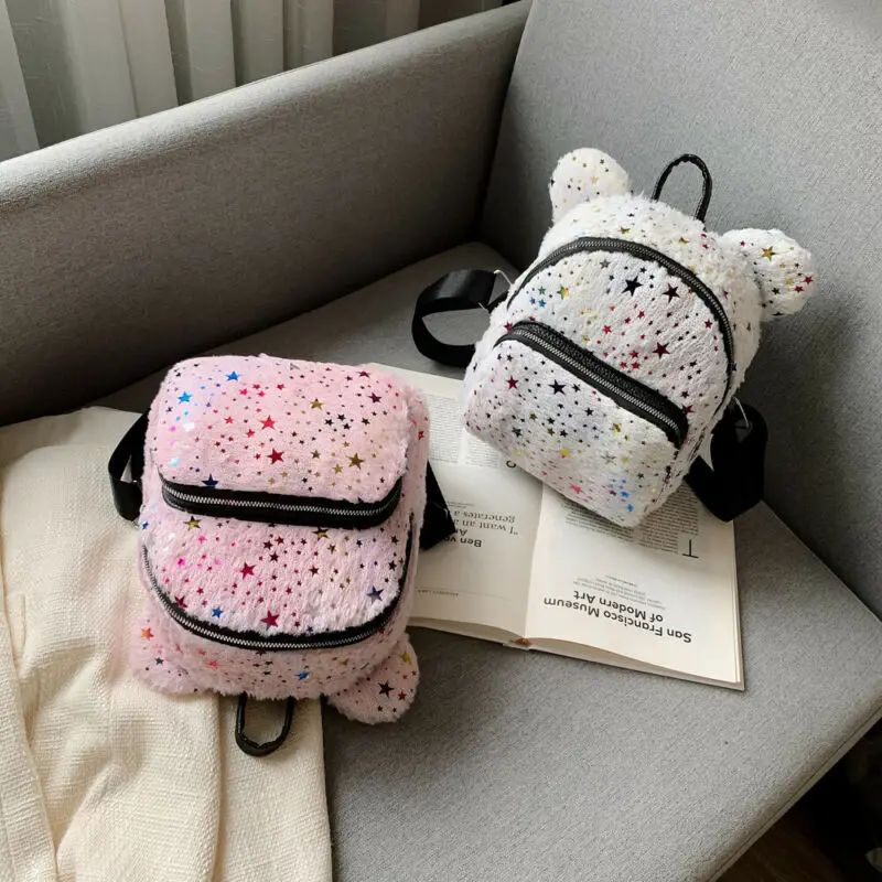 Милые меховые рюкзаки для женщин детей мини-рюкзак девочек школьные сумки