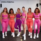 Бесшовные женские спортивные костюмы, комплект для йоги, тренировочная спортивная одежда, одежда для тренажерного зала, укороченный топ с длинным рукавом, леггинсы с высокой талией, спортивные костюмы