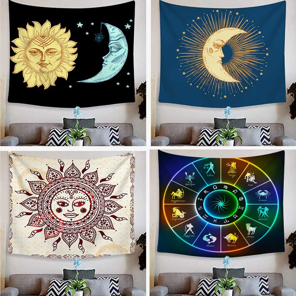 

Психоделический макраме солнце гобелен с Луной настенное украшение для дома в небесном стиле индийское солнце Хиппи покрывало для коридор...