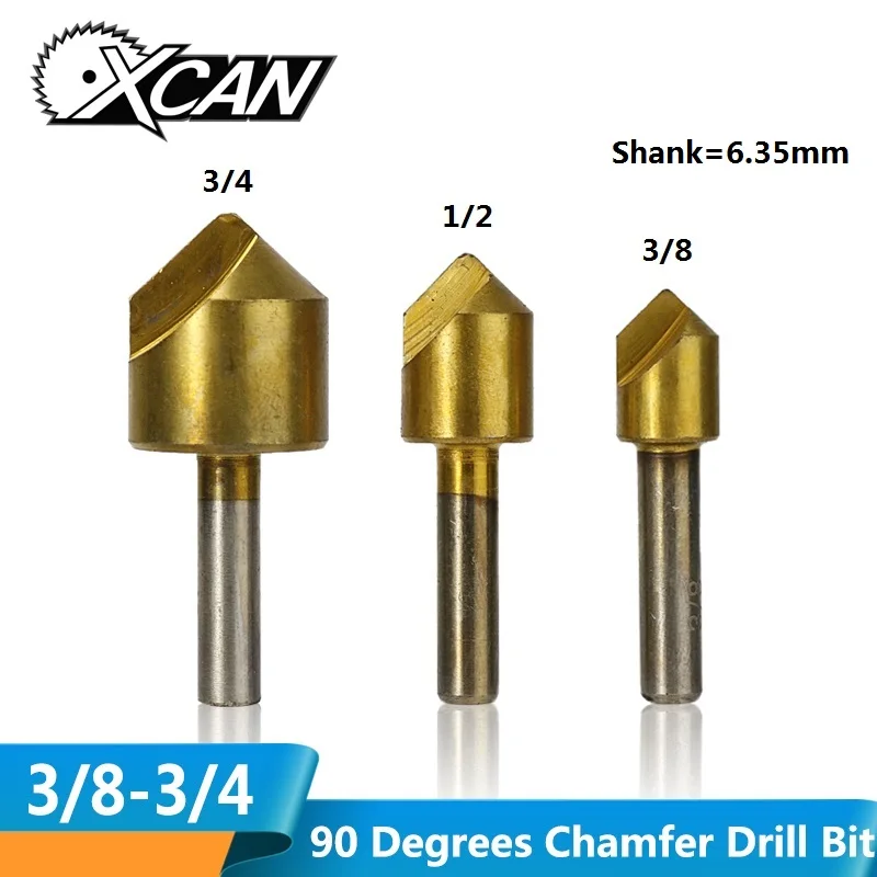 XCAN 3 шт 3/8 ''1/2'' 3/4 ''Одиночная флейта 90 градусов фаска сверло набор титановое покрытие Зенковка сверло дерево/Металл сверло