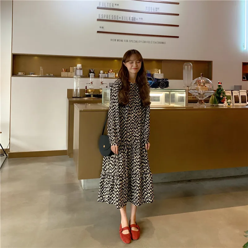 

Women Dress Chiffon Midi Dress Ladies Elegant Loose Dresses Clothes Print Korean Fashion 2020 Spring Summer Casual Polyester