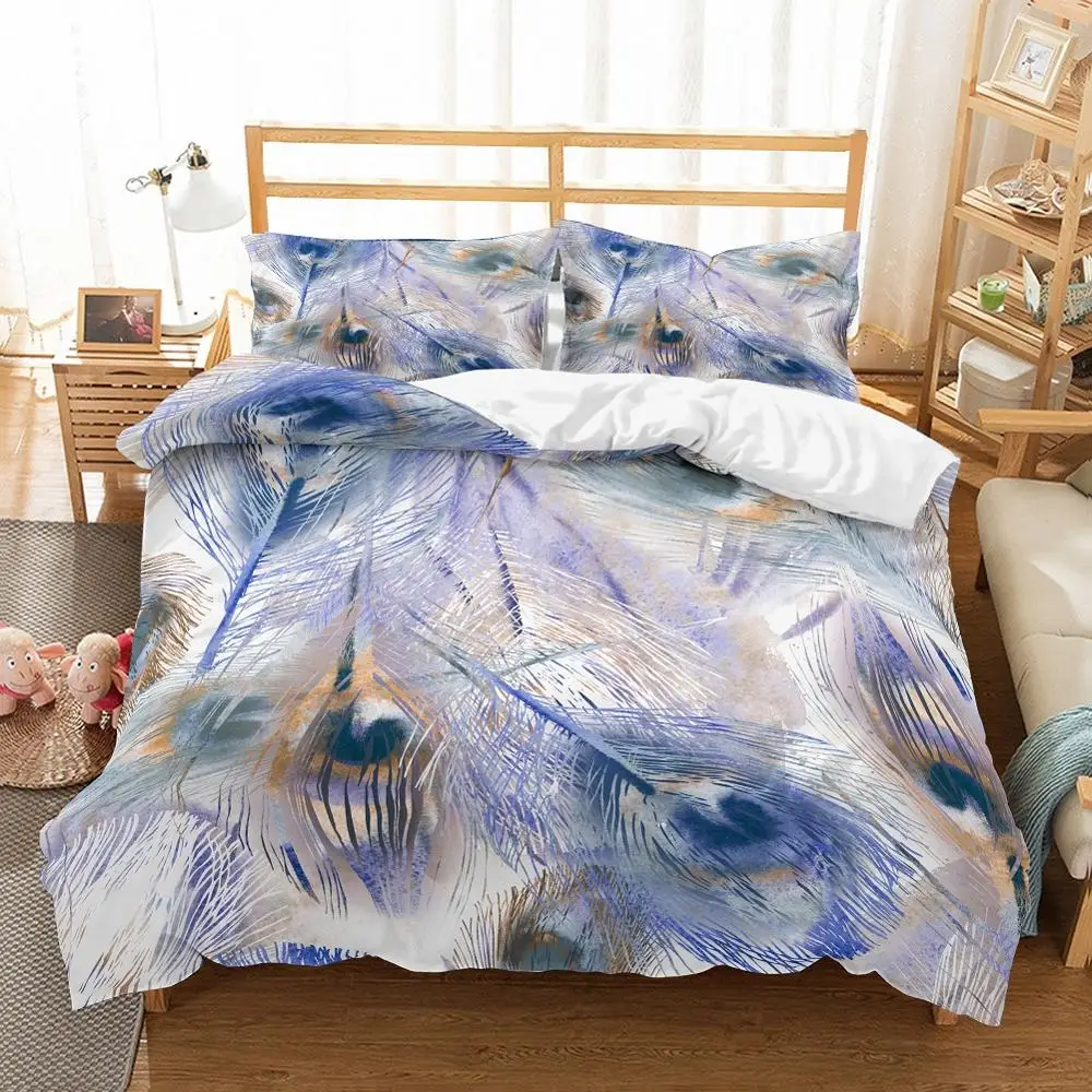 Microfiber Art Bedding Set Peacock Feather Duvet Cover Soft Pillow Case Home Decor Bedspread 2/3 Pieces Black/White Background | Дом и сад