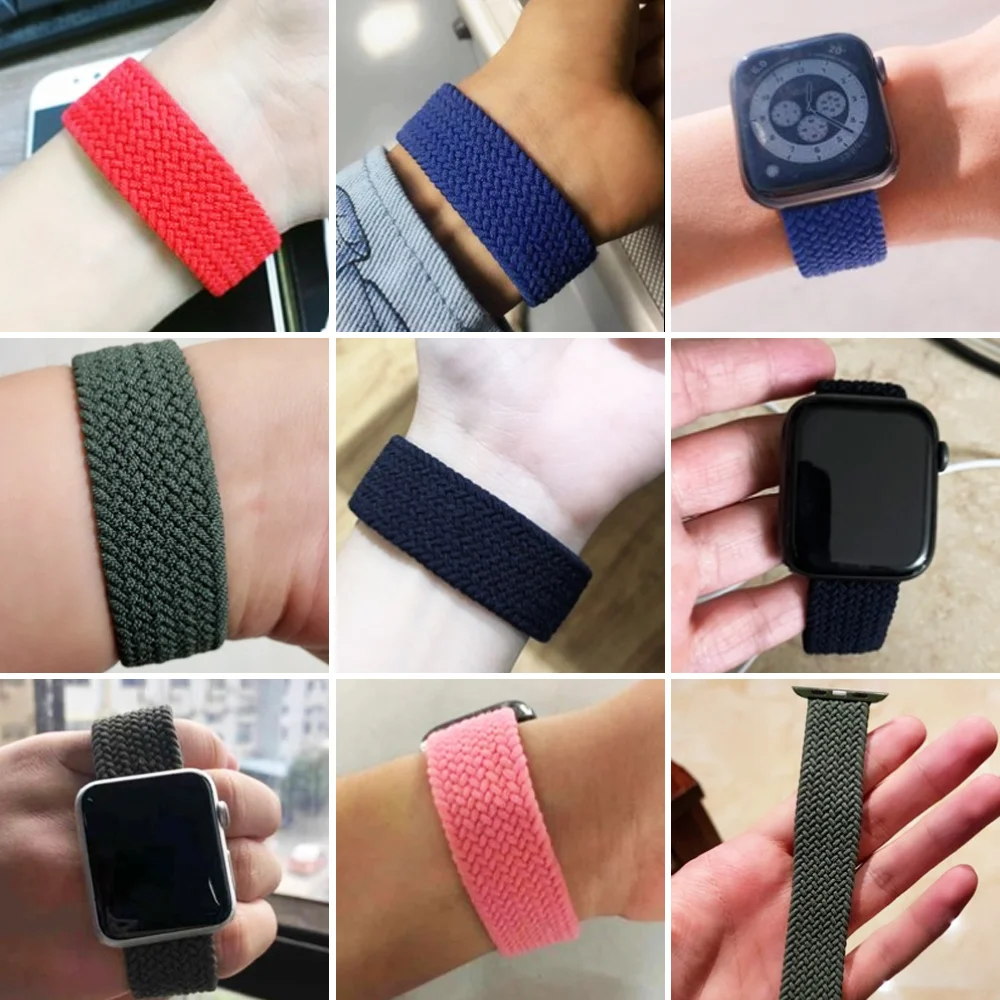 Nylon Braided Loop Strap For Apple Watch 6 Se 5 Band 44mm 40mm 38mm 42mm Smartwatch Elastic Belt Bracelet on iWatch Series 54321