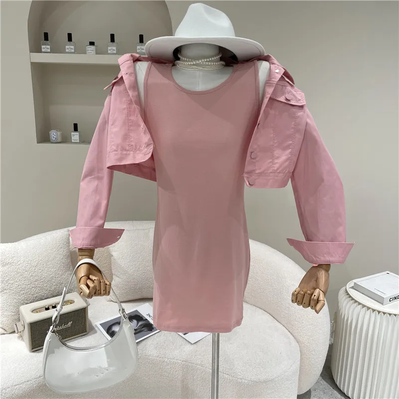 

Two Piece Set Women's Spring Of 2021 Niche Design New Temperament Tight Strap Dress Set + Short Coat