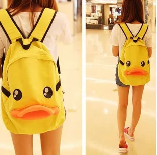 

New Style School Backpack Women's Small Yellow Duck Shoulder Bag Canvas Cute Student Backpack Fashion Large Capacity Girls Bag