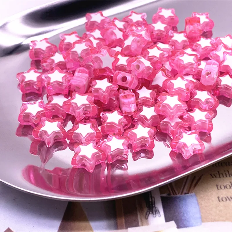 

NEW 50pcs Pink Five-pointed Star Acrylic Beads Loose Spacer Beads for Jewelry Making DIY Bracelet Accessories