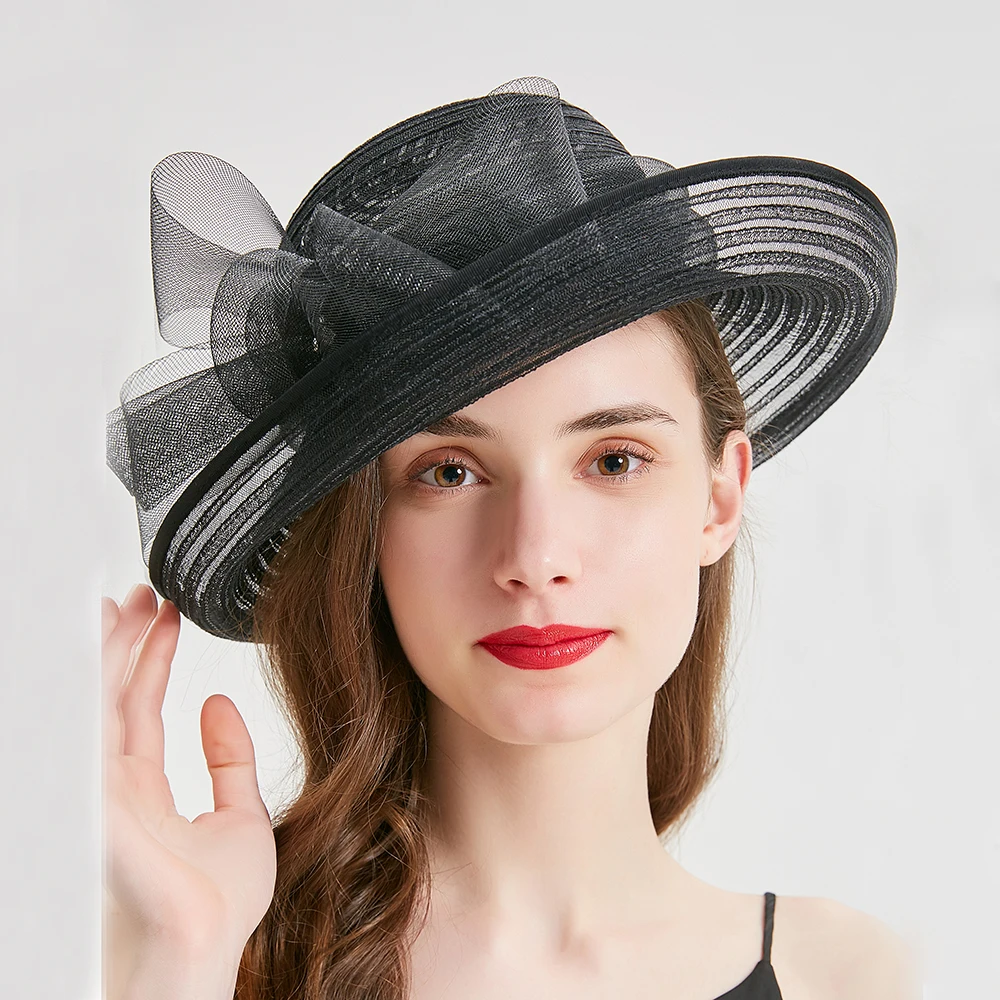Женская Соломенная шляпка-бантик Fedoras элегантная королевская Свадебная шляпка