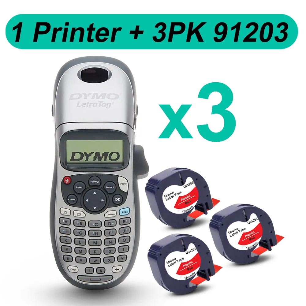 

DYMO LetraTag LT-100H Label Maker with 91203 12mm Black on Red Plastic Label Tape fit for DYMO LT 100h Label Machine Typewriter