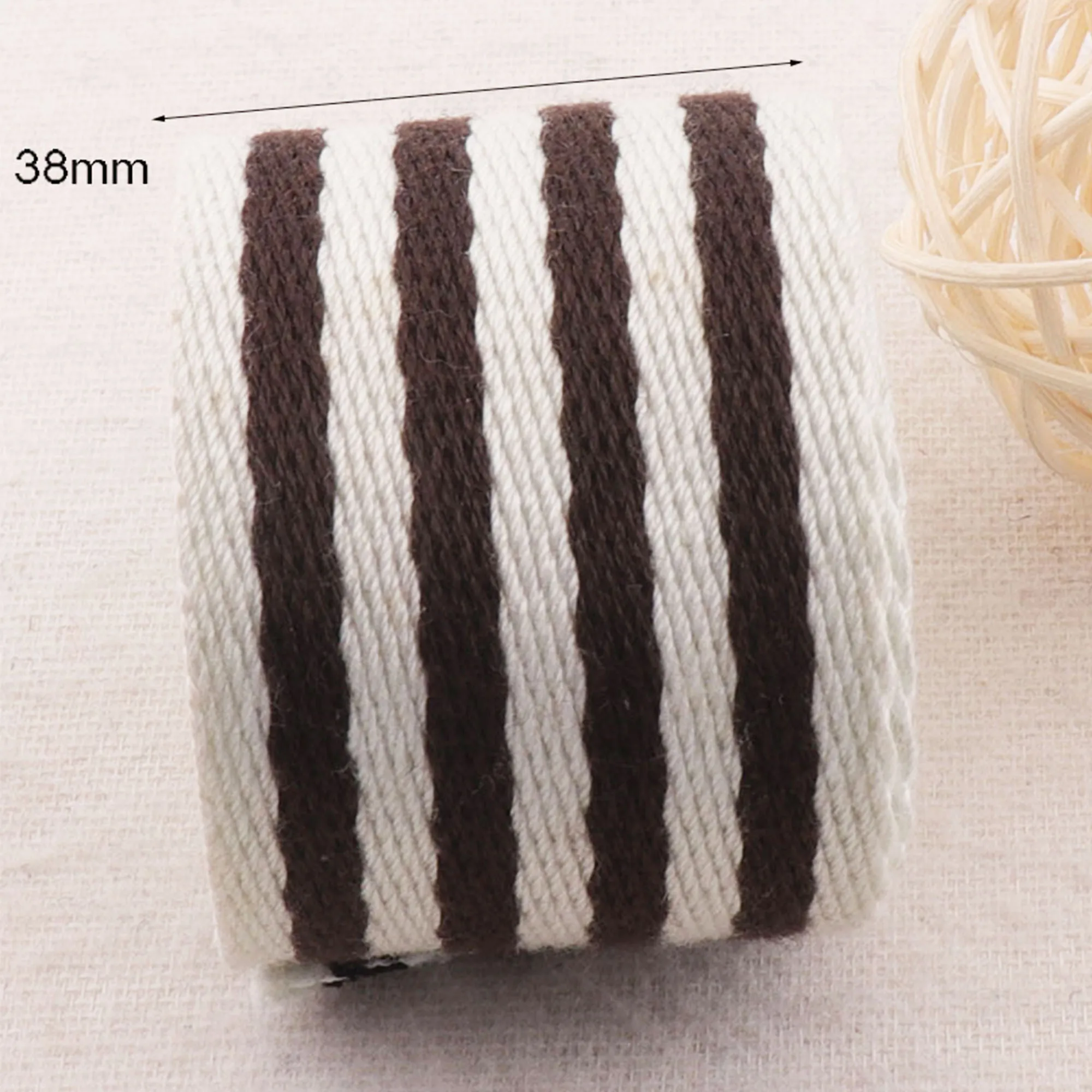 1 1/2 &quot(38 мм) белый коричневый полосатый мягкий хлопок тесьма лента тяжелый вес