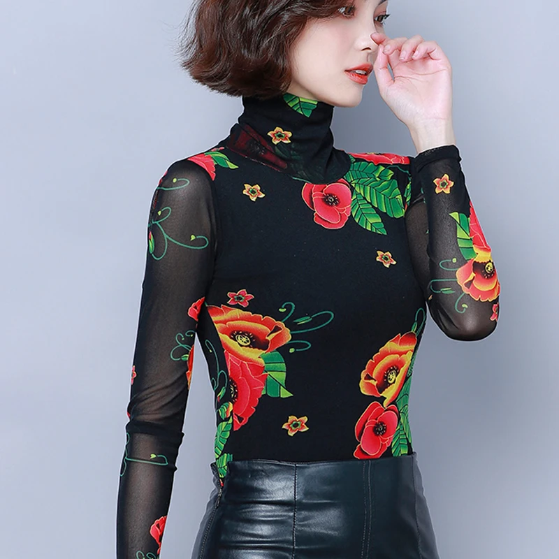 Женская Тонкая блузка с длинным рукавом и цветочным принтом 2020 50|Блузки| |