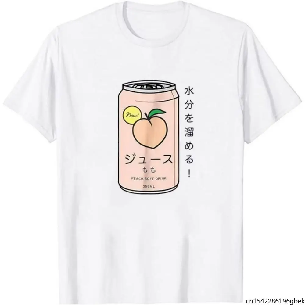 

Peach Soft Drink Women T-Shirt Aesthetic Cute Peach Beverage Short Sleeves Summer Harajuku