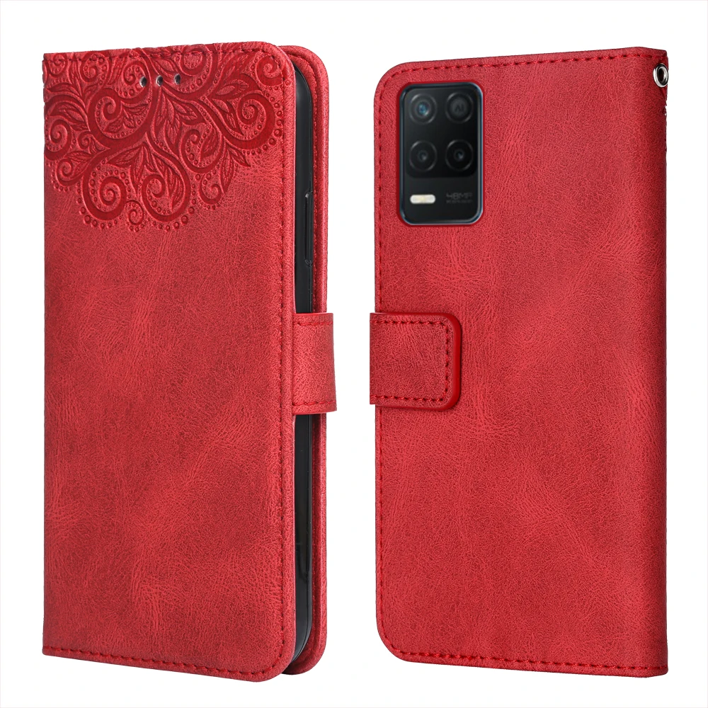 Роскошный кожаный чехол для Realme Q3 5G цветок тиснение RMX2103 RMX2193 кошелек флип-чехол