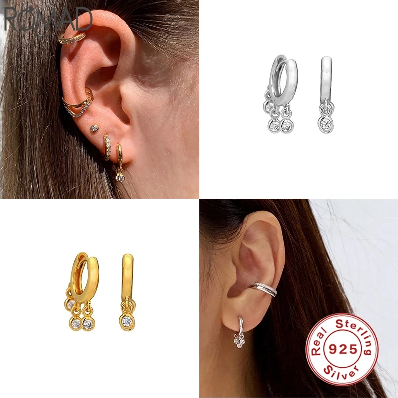 

Romad Dazzling 925 Sterling Silver Hoop Earrings Three Small Round Zircon Earrings For Women Girls Fine Jewelry pendientes W4